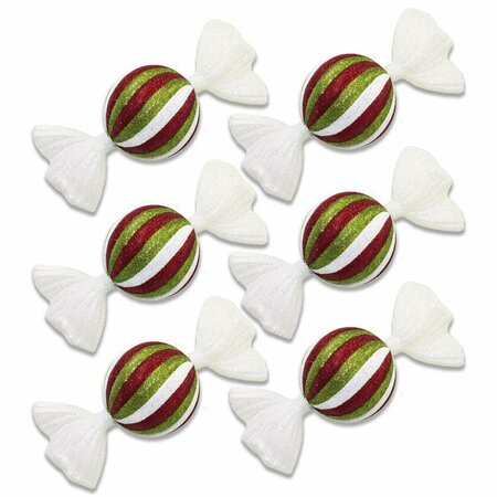 QUEENS OF CHRISTMAS 7 in. Candy Ornament Red Green & White, 6PK ORN-CDY-6PK-RG